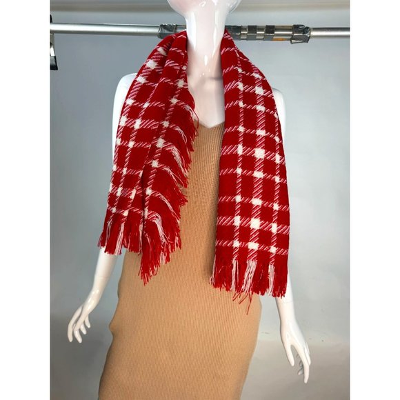 Red Plaid Scarf Shawl With Fringe 43" x 43" Polyester Blend - Picture 1 of 16
